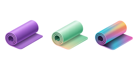 Colorful Rolled Yoga Mats Isolated on White – Fitness and Wellness Equipment PNG