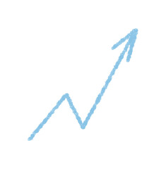 Hand drawn blue chalk swirl arrow with a sketch stroke and up pointer. This abstract symbol is a creative element for graphic use, an expressive arrow in chalk style with sketchy effect.