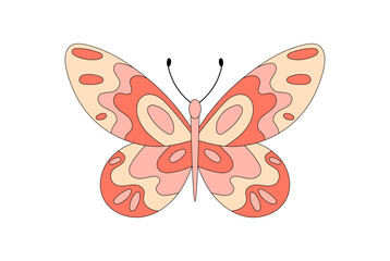 Groovy retro butterfly in pink pop cartoon graphic style and funky colorful shape. Cute groovy element blends abstract y2k look. Sticker format creates a bold, modern accent for creative projects.