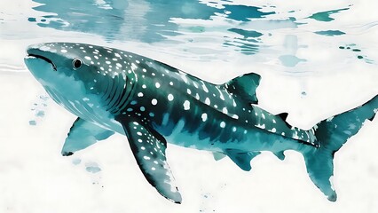 A whale shark with distinctive white spots swimming gracefully in clear blue water, showcasing its marine beauty.