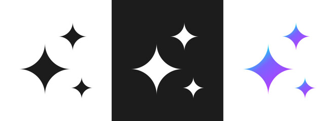 Sparkles icon set in flat and gradient style. Twinkling stars, bursts symbols, simple shiny sparkle stars icon symbol. Vector illustration