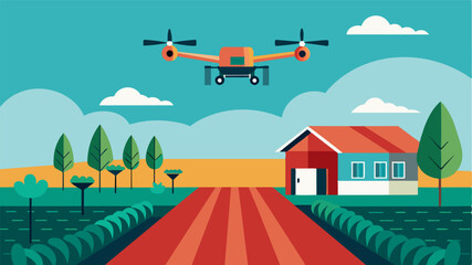 A drone flying over a farm equipped with advanced sensors to measure nutrient levels in realtime.. Vector illustration