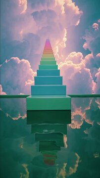 Escalier arc-en-ciel menant vers le ciel entre les nuages