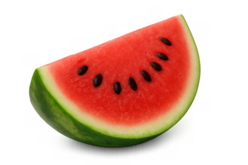 Watermelon segment with refreshing red pulp and scattered black seeds, offering a healthy and sweet summer snack on transparent background