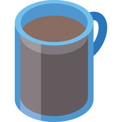 Isometric Blue Glass Mug Filled With Dark Coffee Drink Against Transparent Background Clean Design