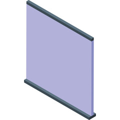 Isolated Isometric Graphic Of A Light Purple Transparent Rectangular Panel With Dark Grey Borders Top And Bottom On A White Background