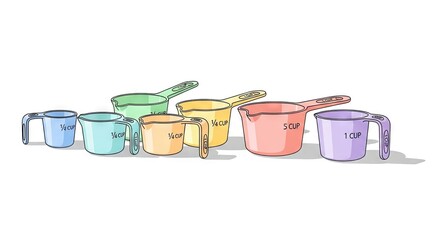 Pixelated Pastel Measuring Cups Displayed On White Background