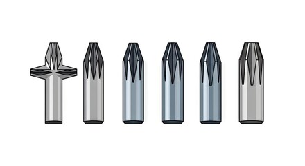 Metallic Bullet-Shaped Objects on White Background Showing Varied Stages of Assembly
