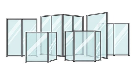 Abstract Transparent Glass Panels Arranged In Various Heights Against White Background