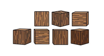 Pixelated Wooden Blocks Arrangement on White Background Illustrating Texture and Grain Detail