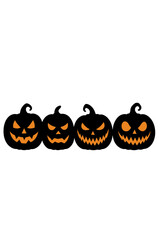 Silhouettes of Halloween pumpkins, eerie Jack‑o‑lanterns, and carved pumpkins with sinister grins and sharp teeth, set against a vector background suitable for a holiday wallpaper or panoramic