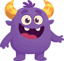 Obraz premium Adorable and humorous purple monster 3D cartoon figure on a transparent background