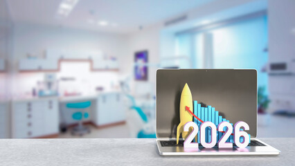 The Rocket and 2026 Chart for Business concept 3d Rendering.