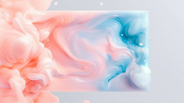 Colorful abstract painting with pink and blue swirls. The painting has a dreamy, ethereal quality to it, with the colors blending together in a way that creates a sense of movement and fluidity