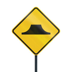 Warning sign for speed bump ahead, alerting drivers to slow down for safety and caution on the road