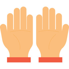 Illustration of Two Open Praying Hands Facing Forward With Red Cuffs On Transparent Background Flat Design Style