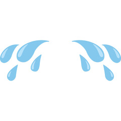 Illustration of stylized blue water droplets resembling tears falling from the eyes on a transparent background conveying sadness or emotion