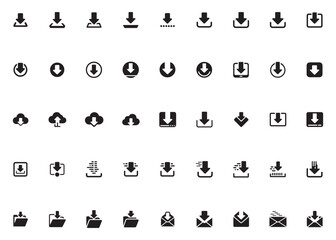 Download Icons Set Vector . Arrow Interface Symbols, Cloud Download, Folder, Mail, UI Buttons . Minimal Black Silhouette Pack