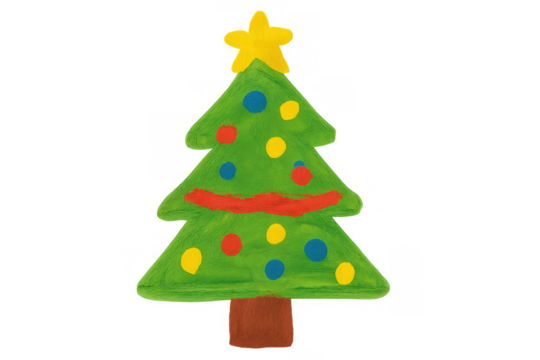Christmas tree art showing holiday spirit with colorful ornaments and star. Festive decoration with transparent background