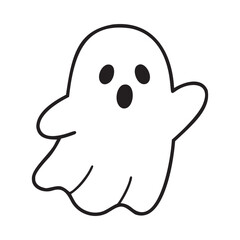Cute Halloween Ghost Outline Vector Illustration