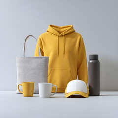 Stylish Branding Mockup Display Apparel and Drinkware Showcase for Product Presentation