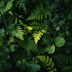 Vibrant Foliage A Diverse Collection of Ferns, Leaves, and Natural Textures from Above