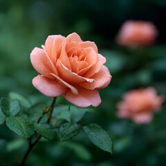 Peach Rose in Bloom A Delicate Floral Portrait Showcasing Soft Petals and Lush Greenery