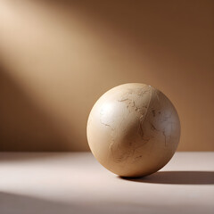 Globe sphere in the light - World map depicted with a soft warm glow on a tan backdrop