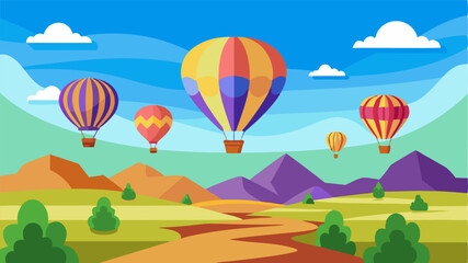 A of colorful hot air balloons floating above the prairie providing a unique perspective of the sprawling landscape.