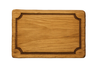 Blank wooden sign board with engraved border and natural wood grain texture for copy space, transparent background