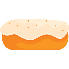 Illustration Of A Plain Orange Eclair Pastry With Creamy White Icing Topped With Small Brown Dots Against A White Background