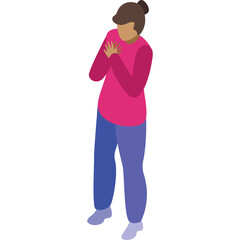 Illustration Of A Person In A Pink Long Sleeve Shirt And Blue Pants Standing With Hands Clasped In Front Of Chest In An Isolated Isometric View