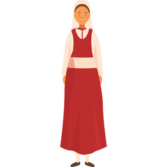 Illustration Of A Person In Traditional Red Dress And White Head Covering Standing Against A Transparent Background