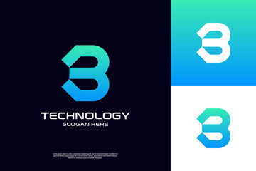 Abstract letter B tech logo design inspiration. Modern minimal initial B icon vector illustration.
