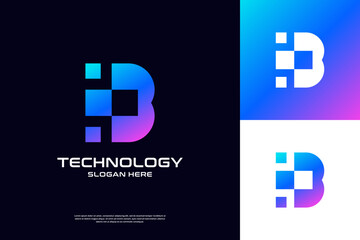 Obraz premium Abstract letter B tech logo design inspiration. Modern minimal initial B icon vector illustration.