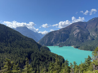 Fototapeta premium Spectacular view of mountains and lake in Ross Lake North Cascades National Park.USA, Washington july 19 2025.