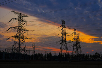 The power supply facilities of contour in the evening