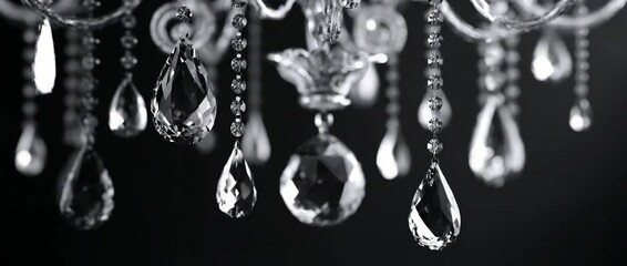 Close up of crystal chandelier with multiple faceted pendants and elegant design - Powered by Adobe