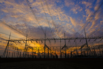 The power supply facilities of contour in the evening