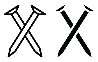 Crossed Nails Icon Set for Construction or DIY Projects in Two Styles