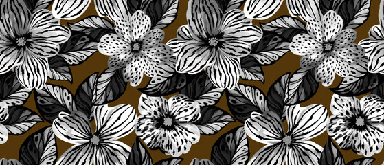 Seamless flowers pattern. Hand draw abstract floral pattern. © akn