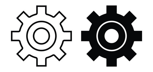 Two Distinct Gear Icons in Black and White for Design and Technology Applications