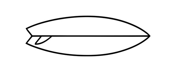 Surfboard Outline with Fin Depicted in Black on White Background
