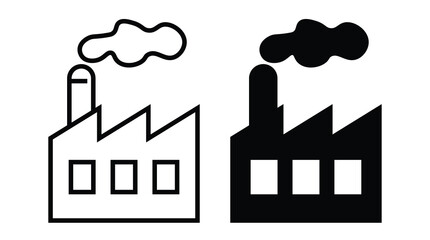 Obraz premium Simple Industrial Factory Icons with Smoke Stack and Cloud Elements
