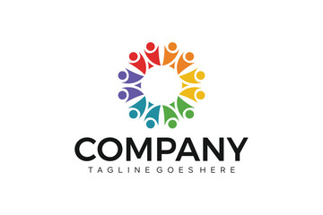 Human teamwork, communication, connection gradient colorful logo design vector
