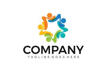 Human teamwork, communication, connection gradient colorful logo design vector