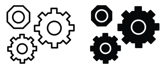 Gear Icons Set for Mechanical Engineering or Industrial Design Concepts