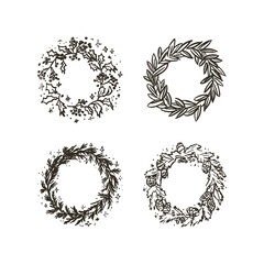 Hand Drawn Christmas Wreaths Collection