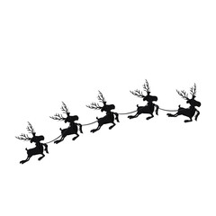 Santa's sleigh flying reindeers silhouette on transparent background. Symbols for the holidays. 