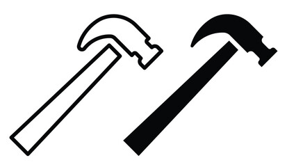 Black and White Hammer Icons for Construction and DIY Projects